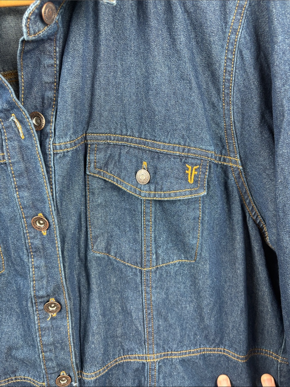 Frye Indigo Denim Shirt Dress 2X Duster Jacket pockets long sleeve blue plus - Picture 3 of 9